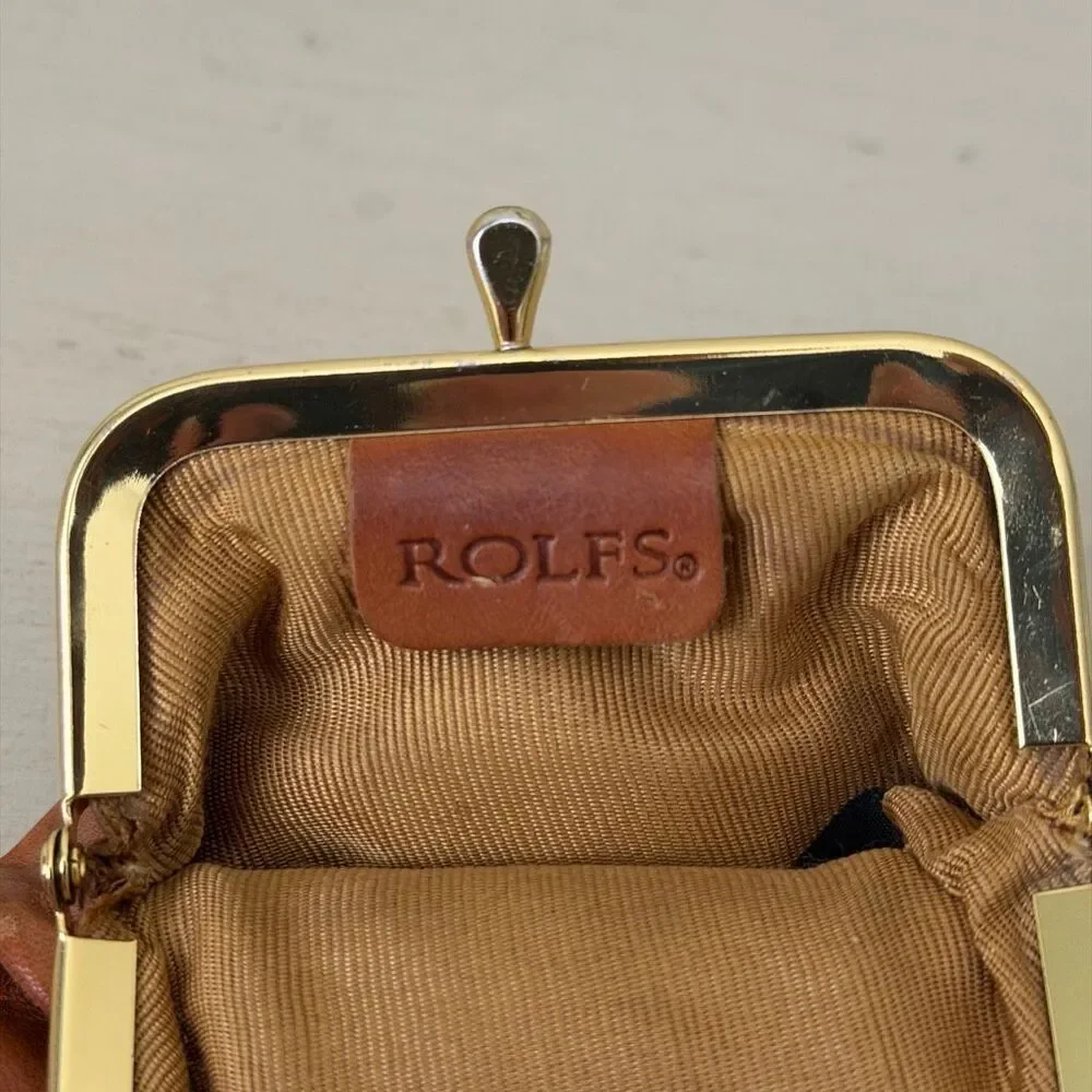 Vintage Rolfs Genuine Leather Cigarette Case Coin Purse Kiss Lock Brown Floral